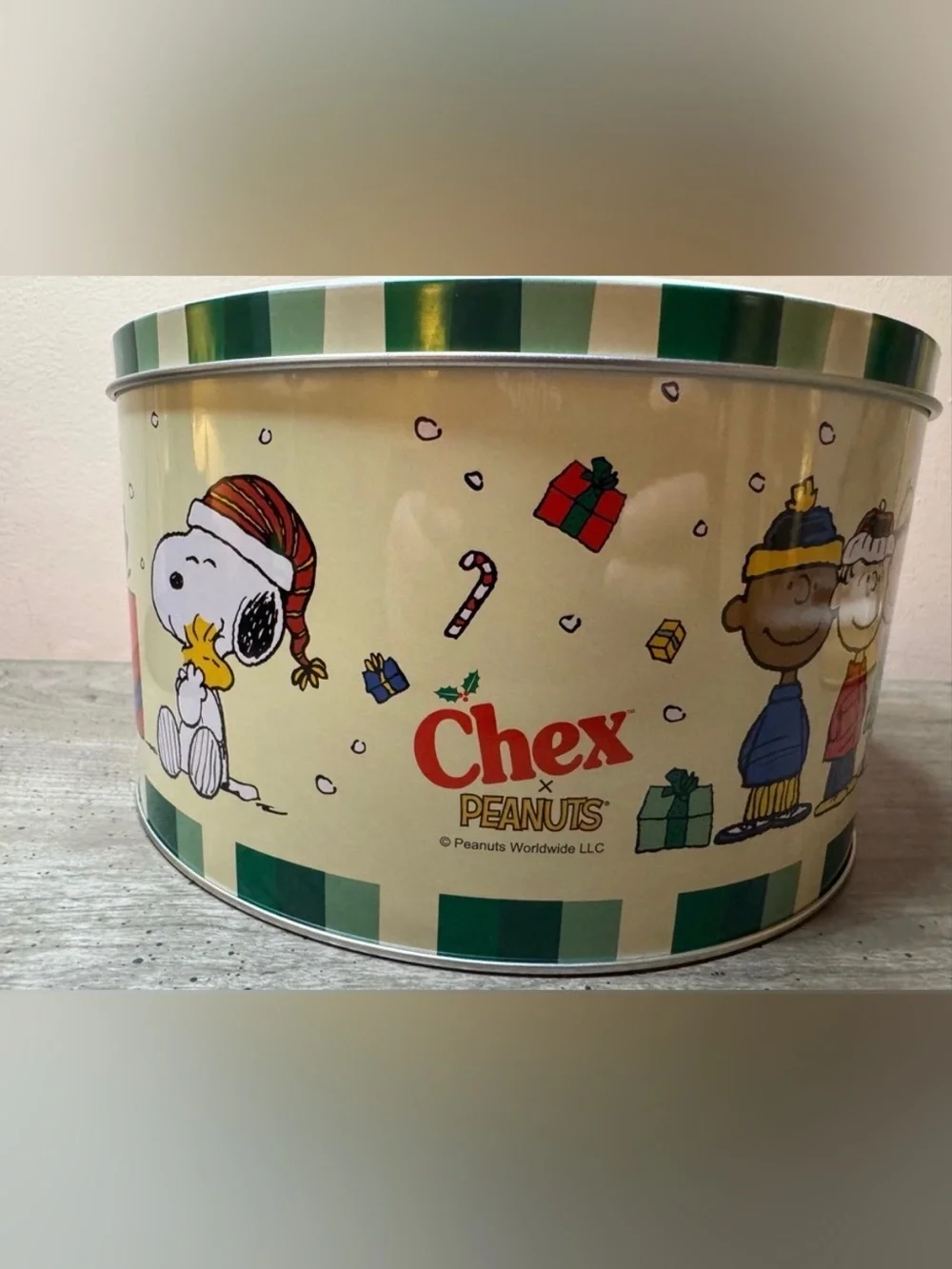 Peanuts and Chex Collab Holiday Tin Container 2025